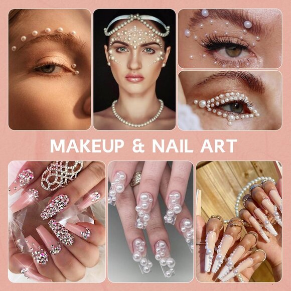 9000PCS Flatback Pearls and Rhinestones for Bedazzling, Pink White Mixed Size 3- - Picture 7 of 7